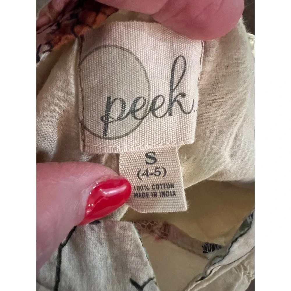 Peek Kids Girls Cream Hummingbird Butterfly Floral Cotton Tunic Dress Size 4-5